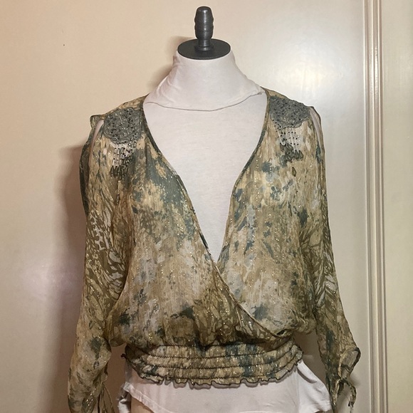 Baby Phat Size XL(EG) 97% Silk 3% Metallic Thread Beading on Shoulders Tie Slves - Picture 3 of 11